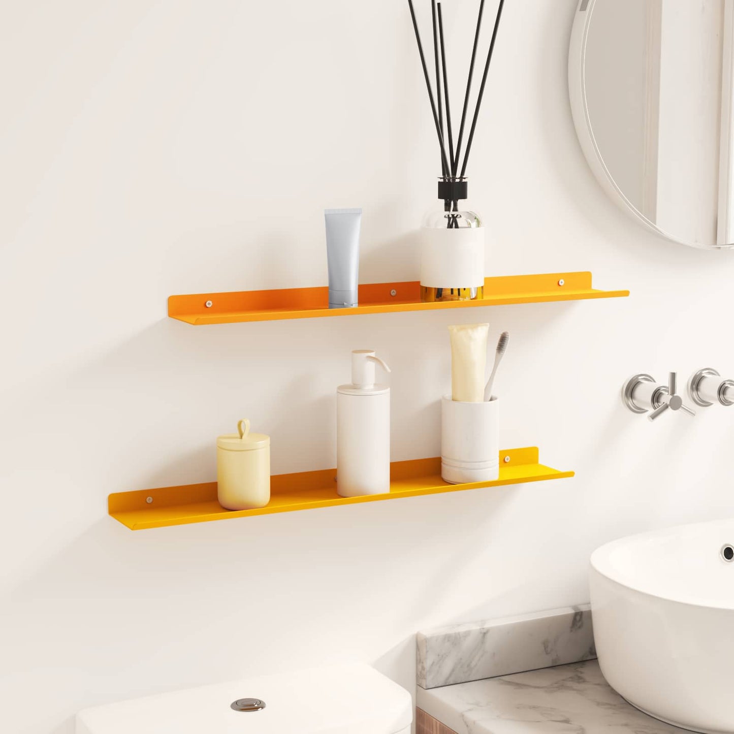 Schwebendes Regal 2 pcs Senfgelb 60 x 9 x 2,5 cm Stahl