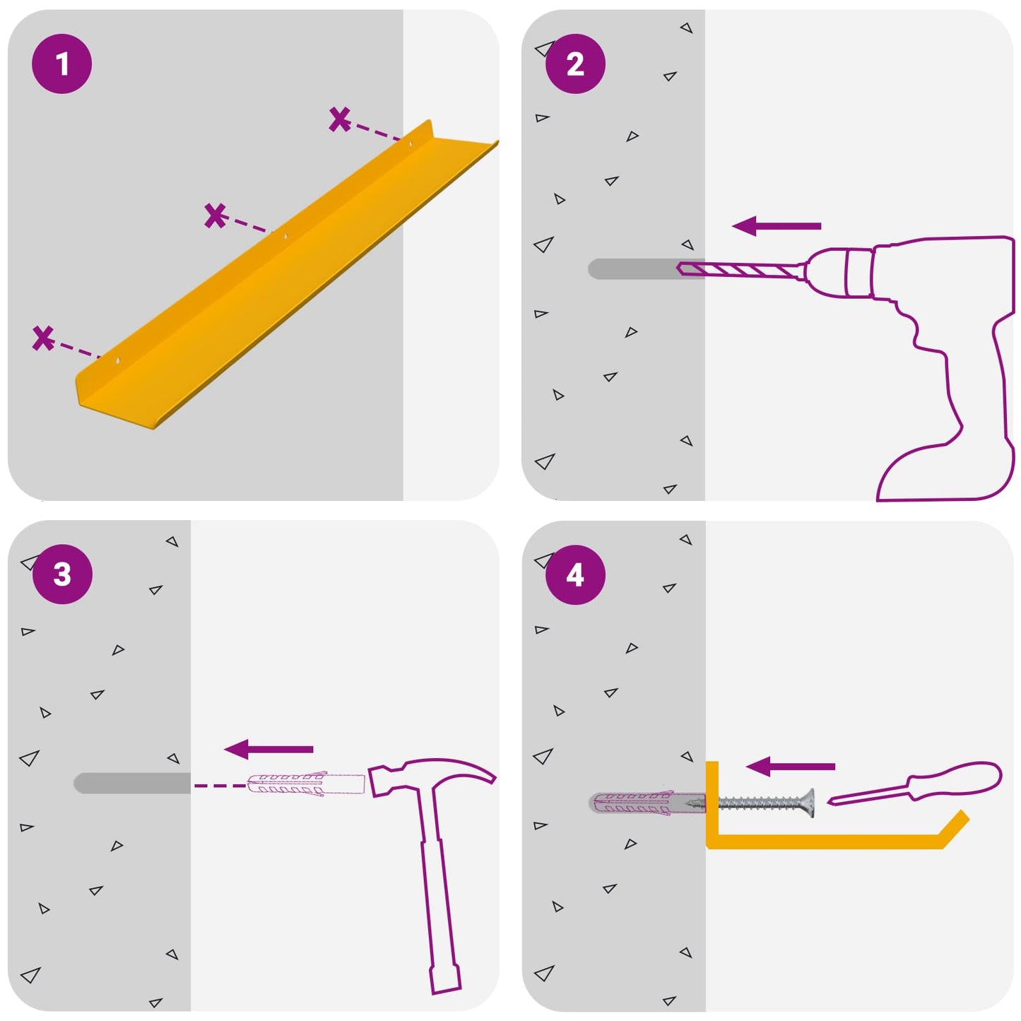 Schwebendes Regal 2 pcs Senfgelb 60 x 9 x 2,5 cm Stahl