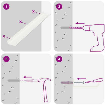 Schwebendes Regal Wandmontiert 4 pcs Weiß 60 x 9 x 2,5 cm Stahl