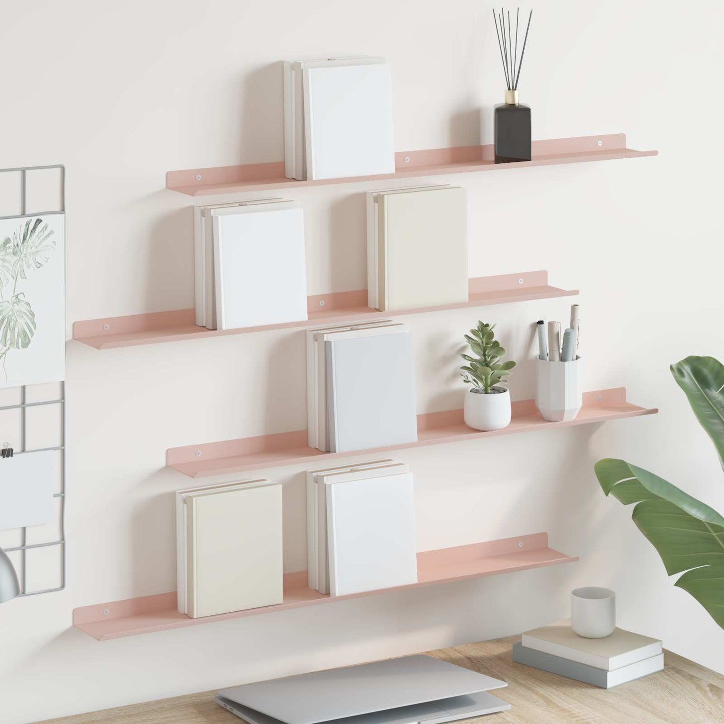 Schwebendes Regal Wandmontiert 4 pcs Rosa 80 x 9 x 2,5 cm Stahl