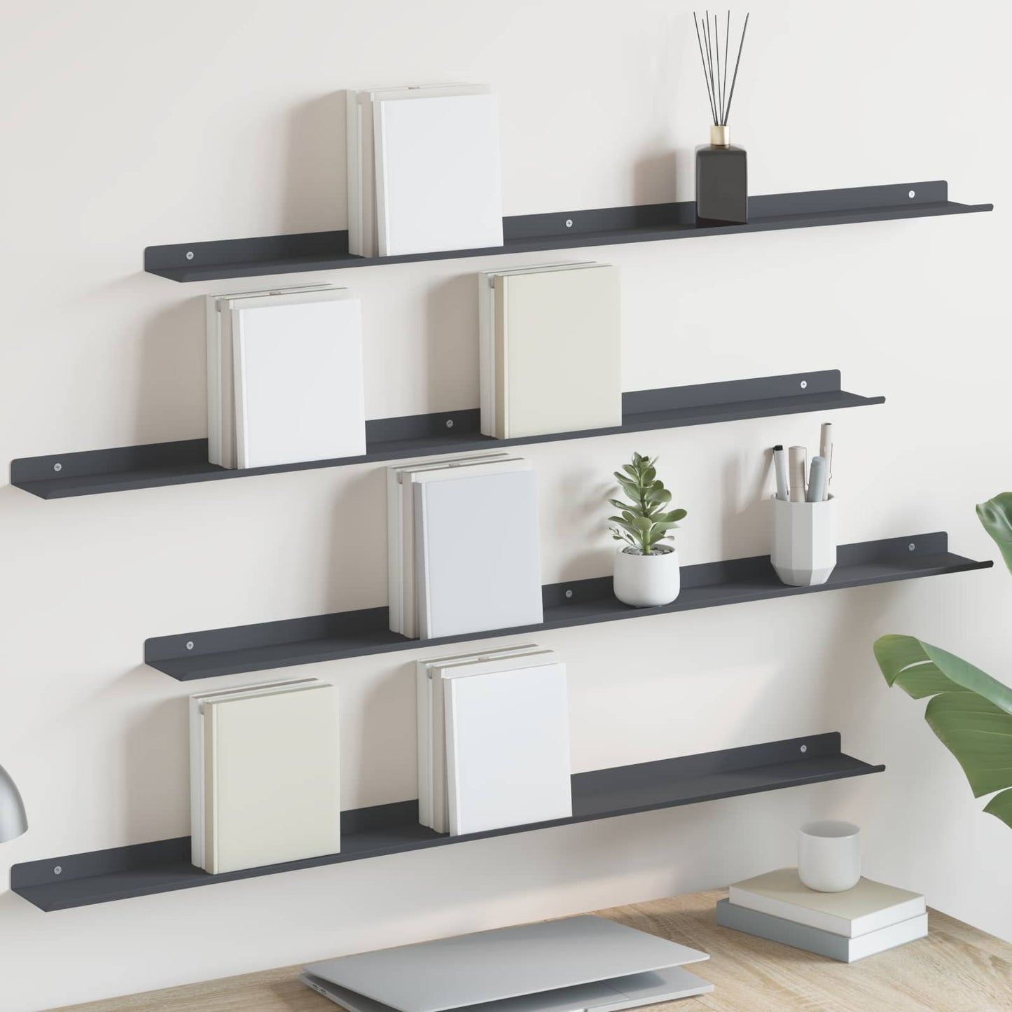 Schwebendes Regal 4 pcs Anthrazit 100 x 9 x 2,5 cm Stahl