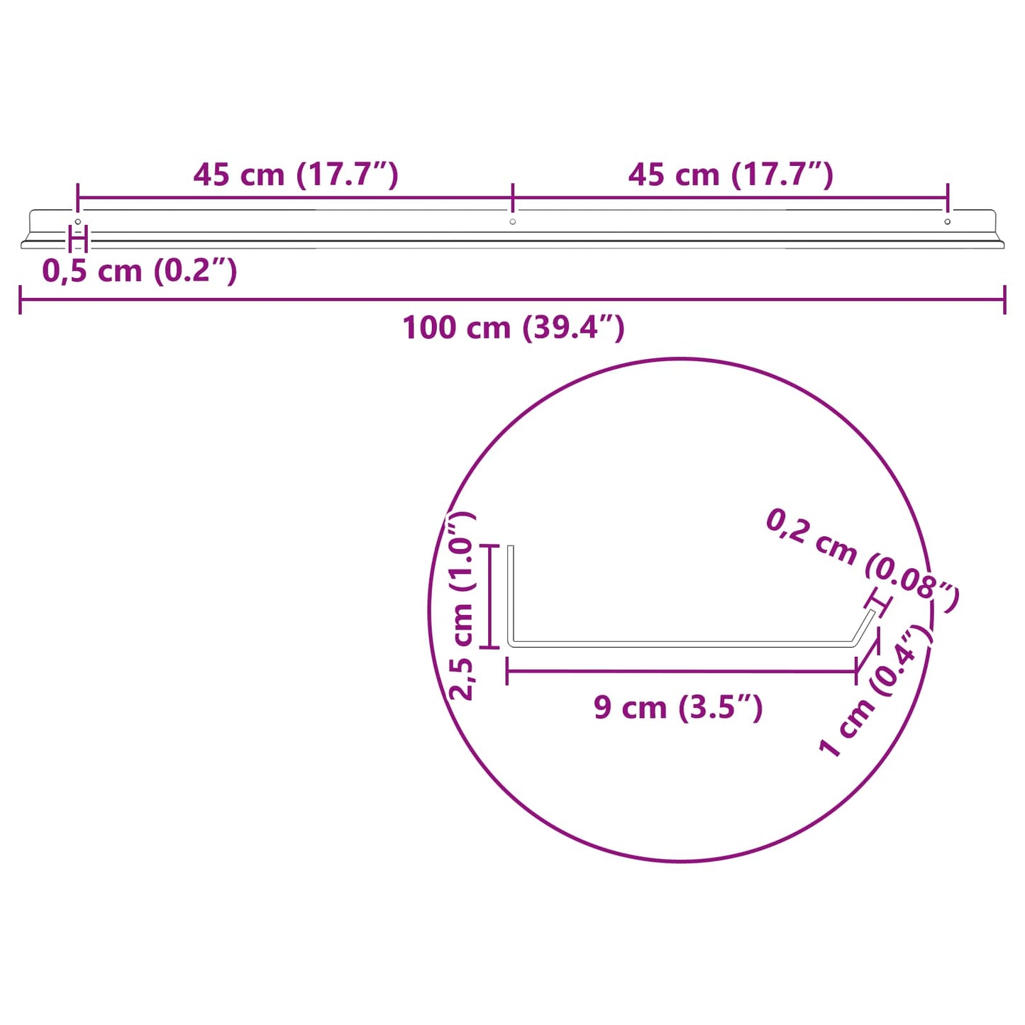 Schwebendes Regal 2 pcs Senfgelb 100 x 9 x 2,5 cm Stahl