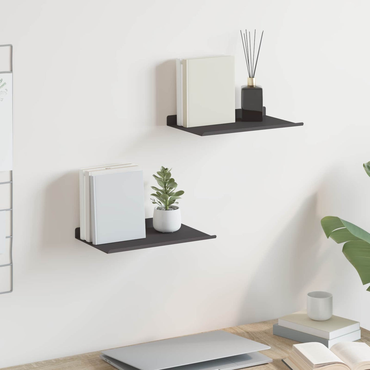 vidaXL Wandregal mit Regal 2 pcs Schwarz 30 x 17,5 x 2,5 cm