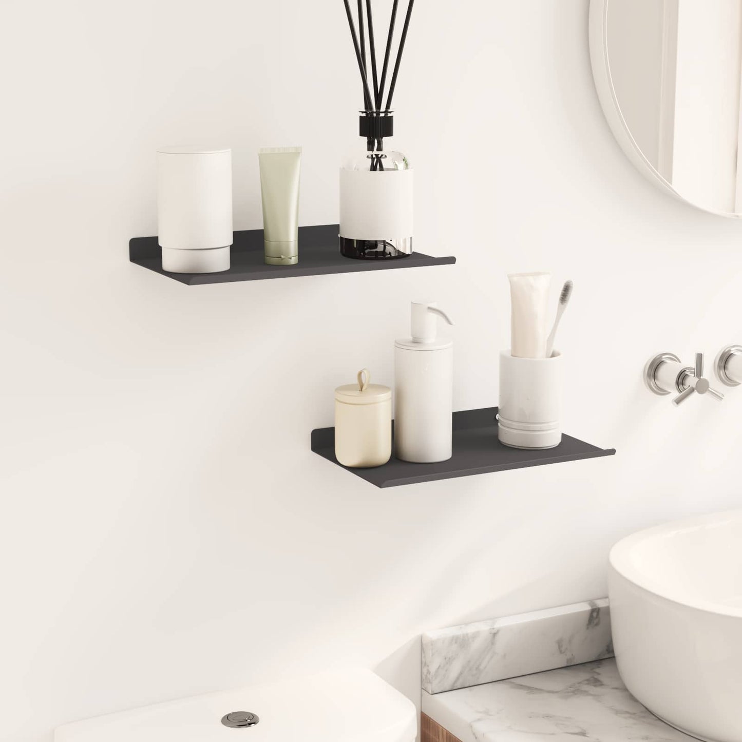 vidaXL Wandregal mit Regal 2 pcs Schwarz 30 x 17,5 x 2,5 cm
