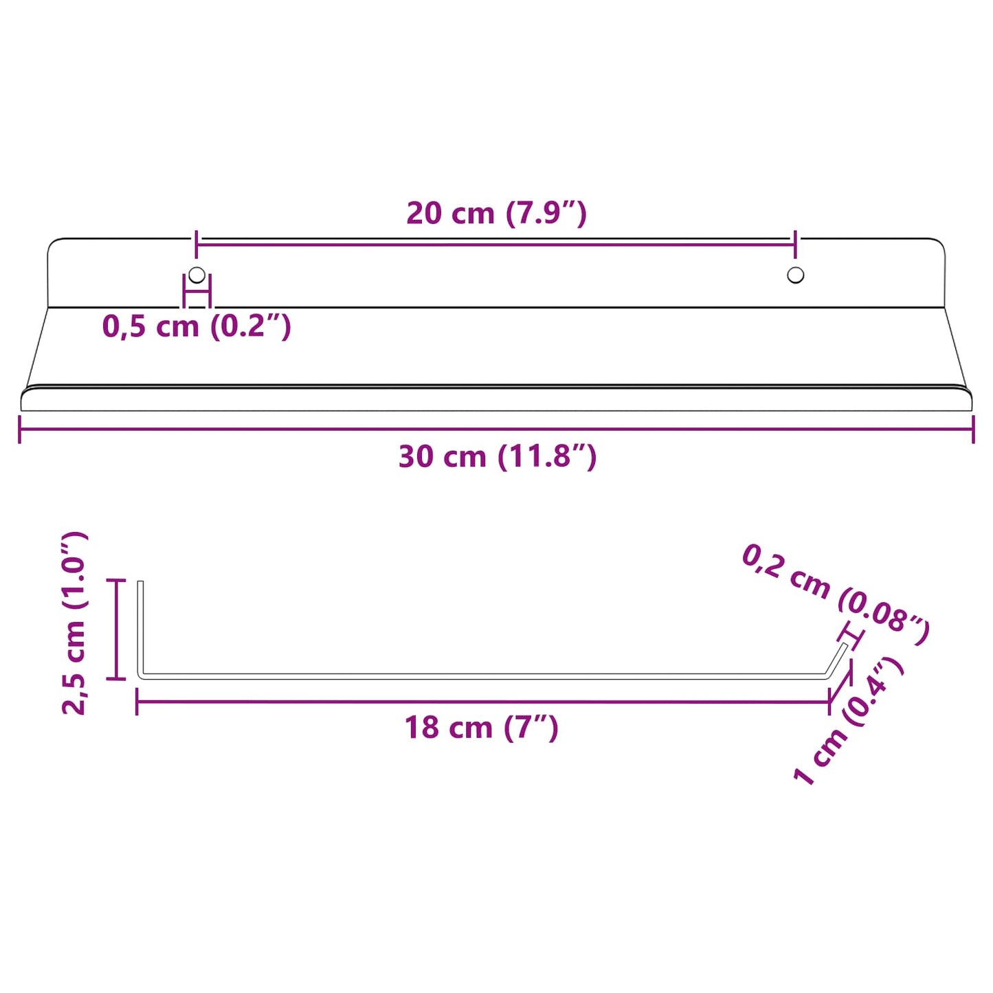 vidaXL Wandregal mit Regal 2 pcs Schwarz 30 x 17,5 x 2,5 cm
