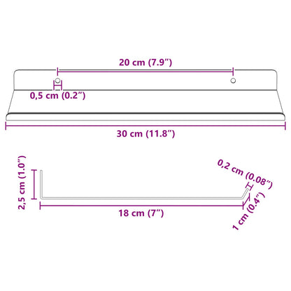 vidaXL Wandregal mit Regal 2 pcs Schwarz 30 x 17,5 x 2,5 cm