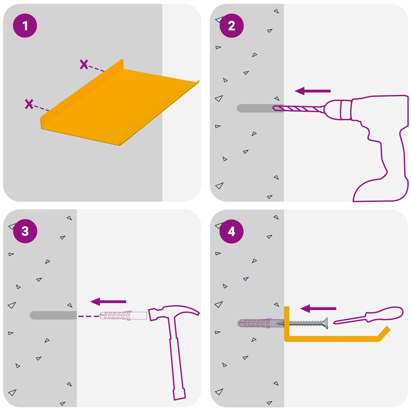 Schwebendes Regal 4 pcs Senfgelb 30 x 18 x 2,5 cm Stahl