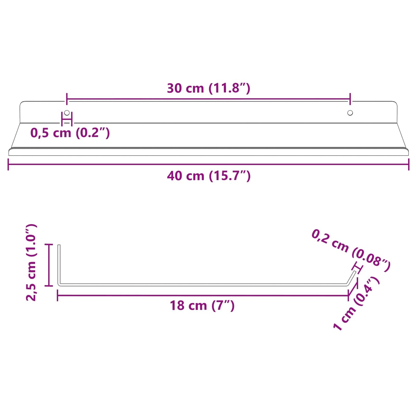 Schwebendes Regal 4 pcs Weiß 40 x 18 x 2,5 cm Stahl