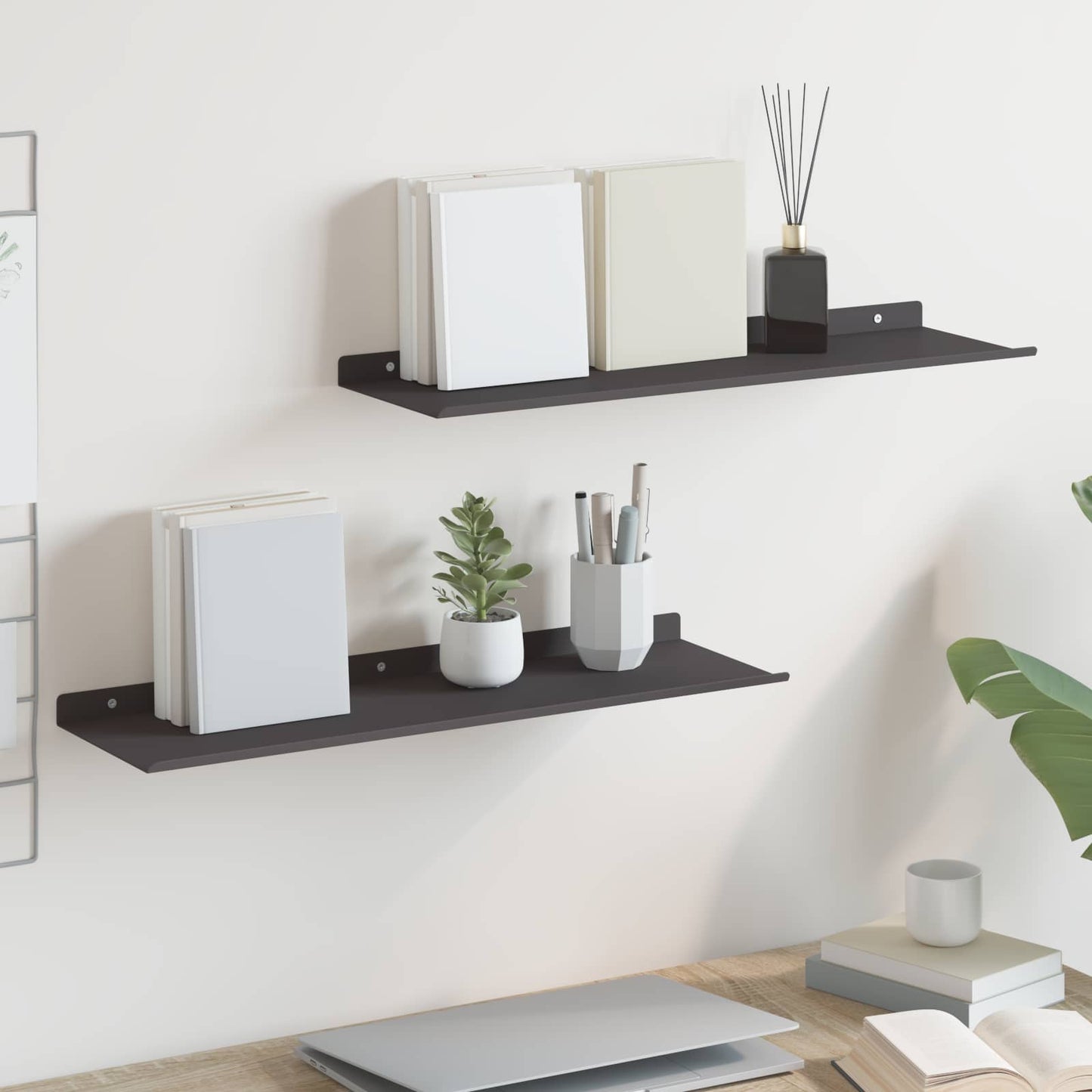vidaXL Wandregal mit Regal Wandmontiert 2 pcs Schwarz 60 x 18 x 2,5 cm