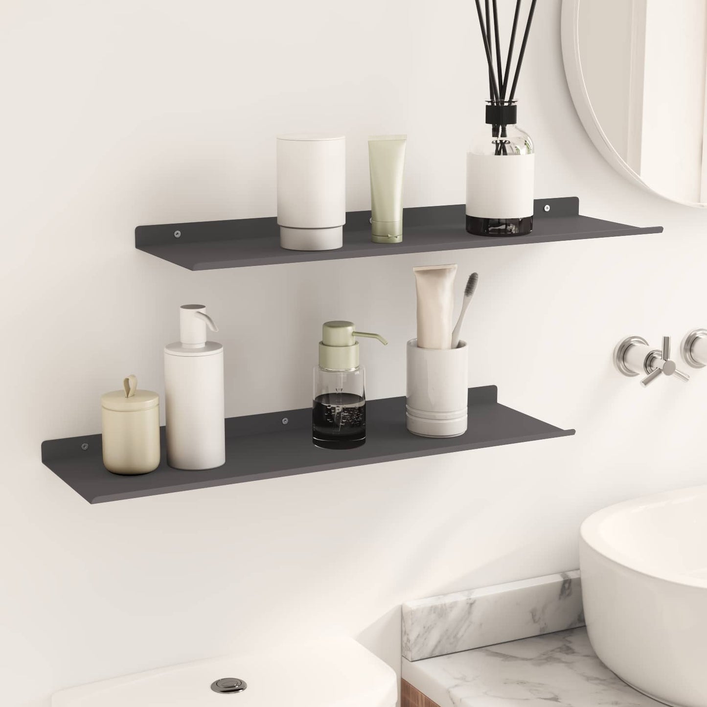 vidaXL Wandregal mit Regal Wandmontiert 2 pcs Schwarz 60 x 18 x 2,5 cm
