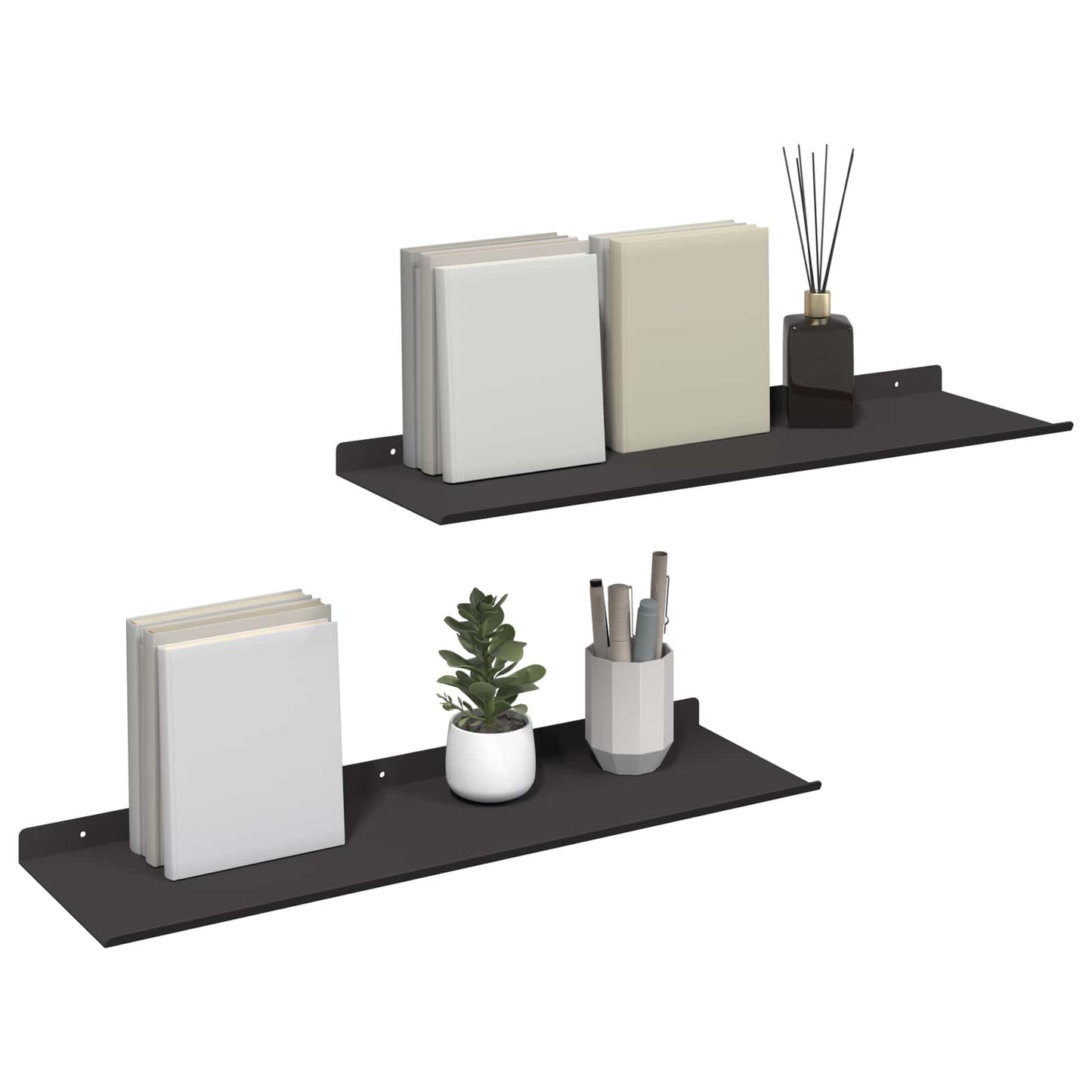 vidaXL Wandregal mit Regal Wandmontiert 2 pcs Schwarz 60 x 18 x 2,5 cm