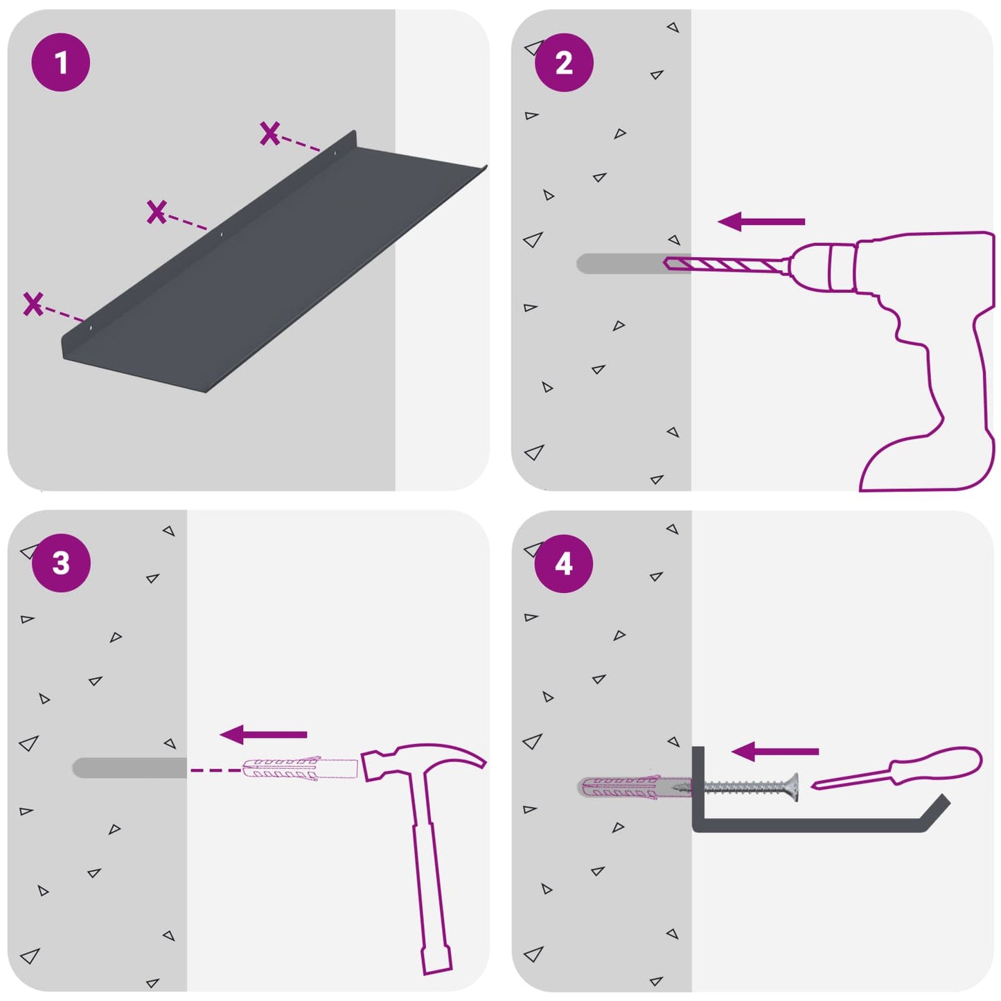 Schwebendes Regal 4 pcs Anthrazit 60 x 18 x 2,5 cm Stahl