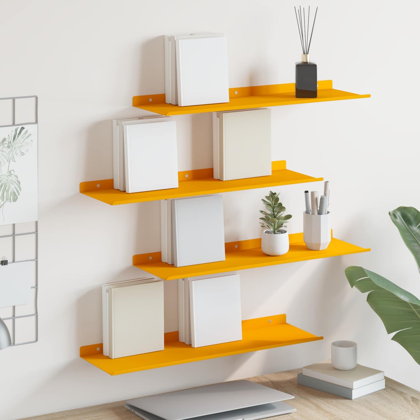 Schwebendes Regal 4 pcs Senfgelb 60 x 18 x 2,5 cm Stahl