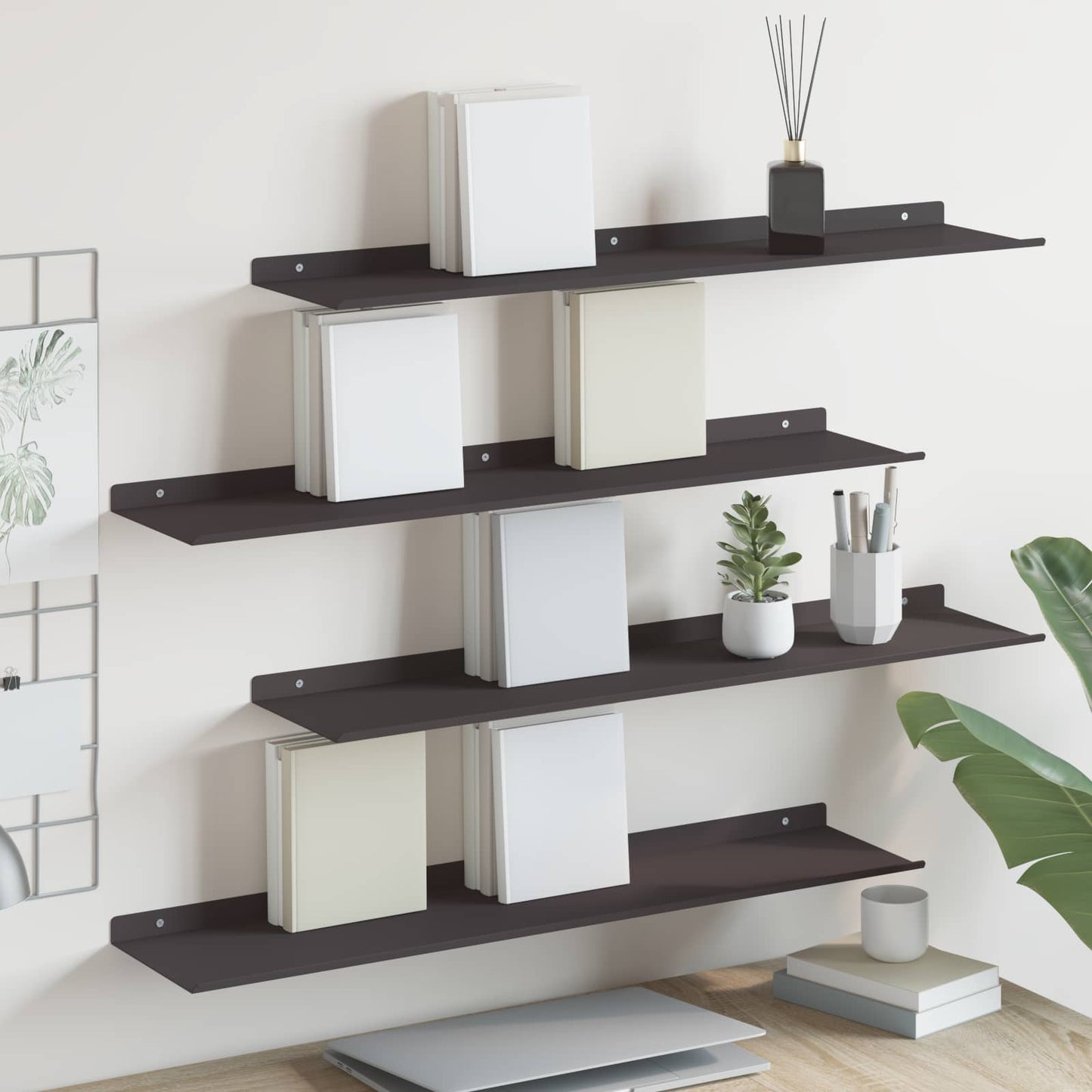 Schwebendes Regal 4 pcs Schwarz 80 x 18 x 2,5 cm Stahl