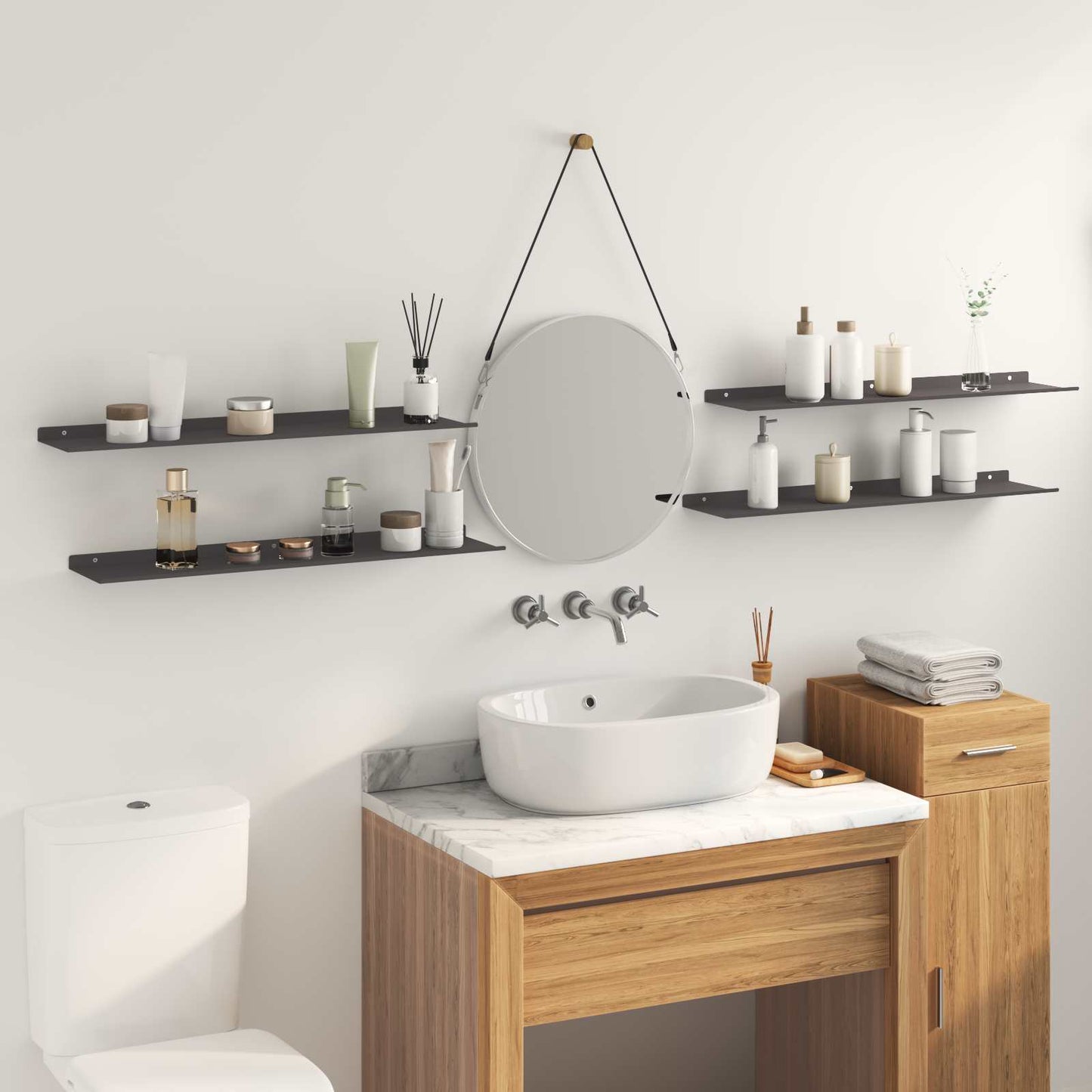 Schwebendes Regal 4 pcs Schwarz 80 x 18 x 2,5 cm Stahl