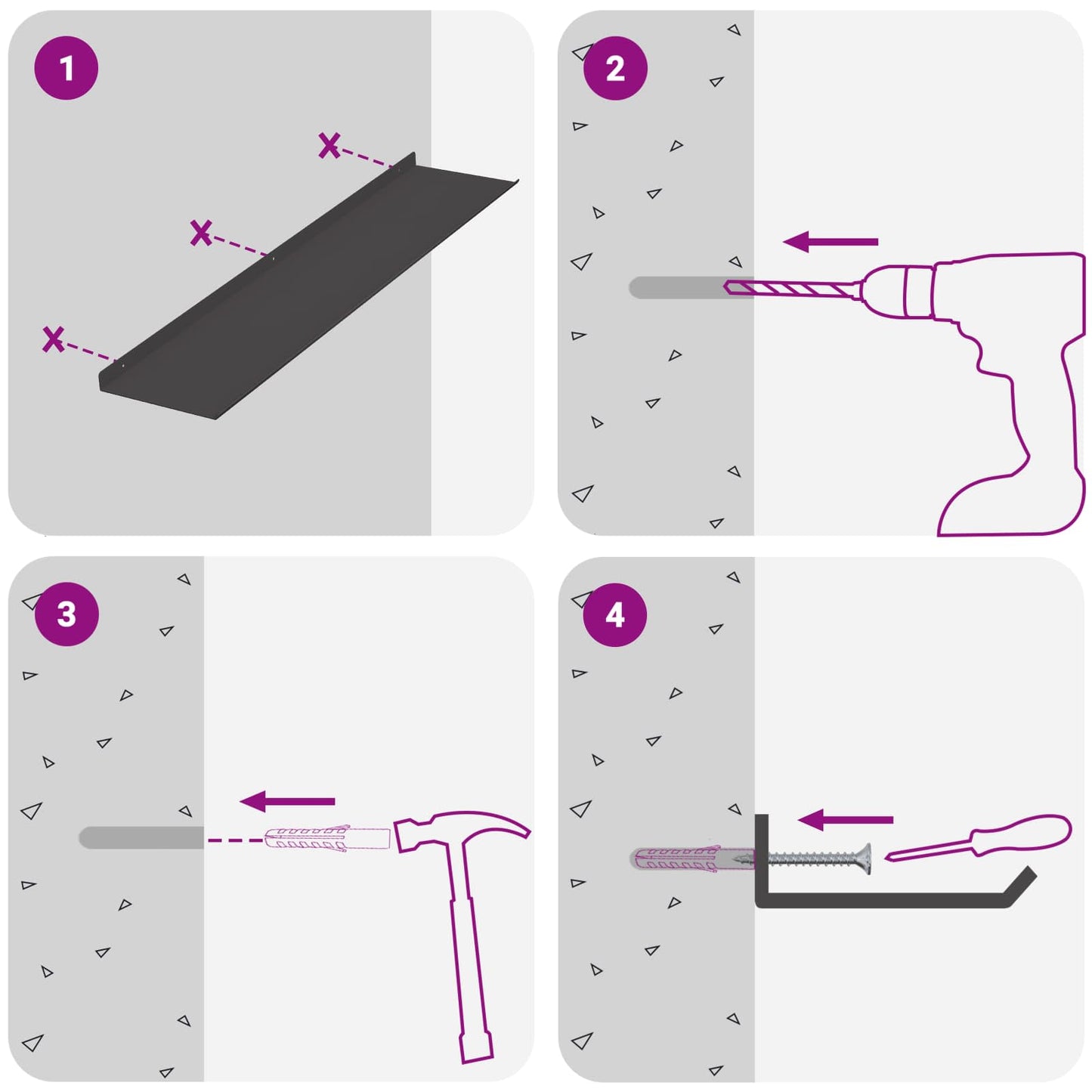 Schwebendes Regal 4 pcs Schwarz 80 x 18 x 2,5 cm Stahl