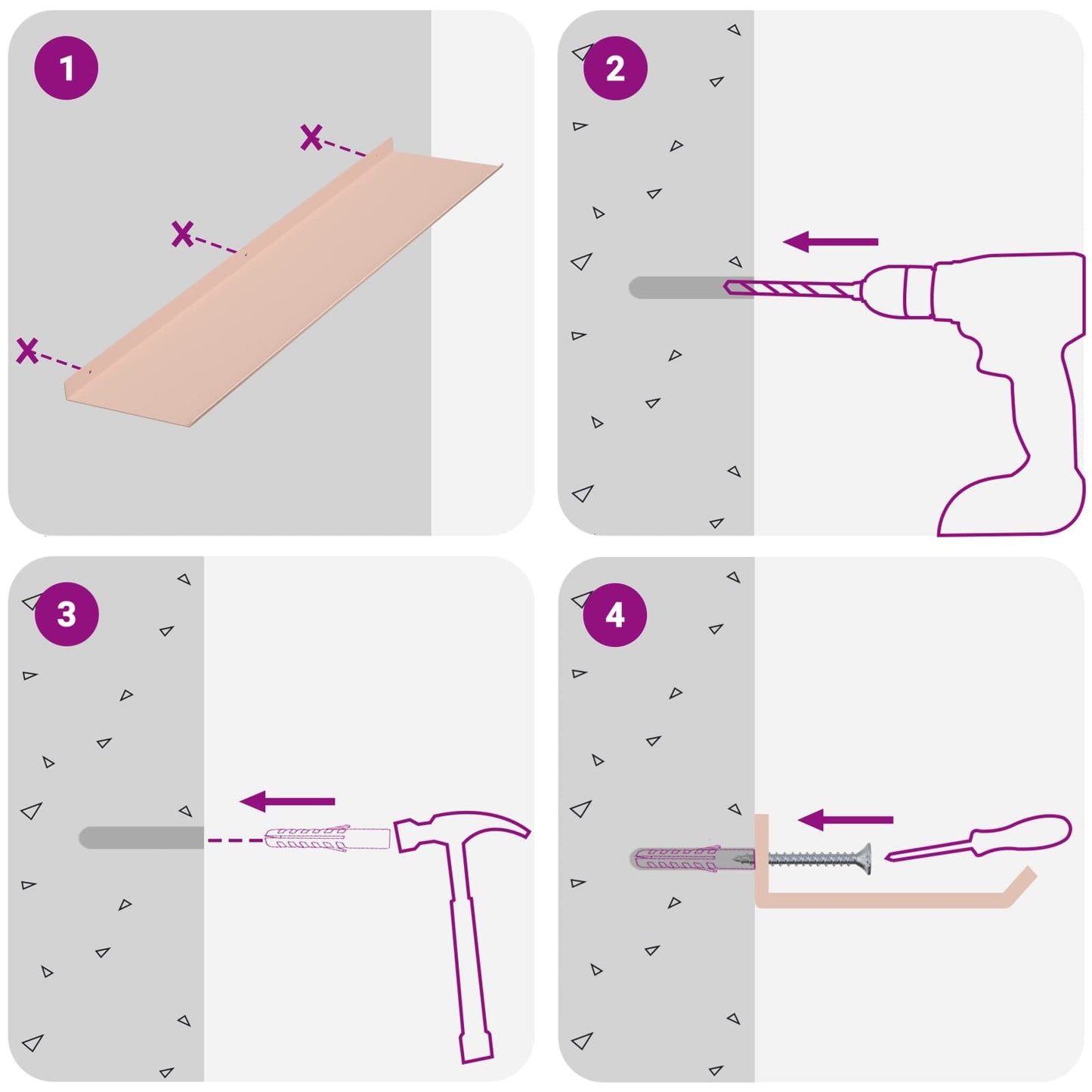 Schwebendes Regal 2 pcs Rosa 80 x 18 x 2,5 cm Stahl