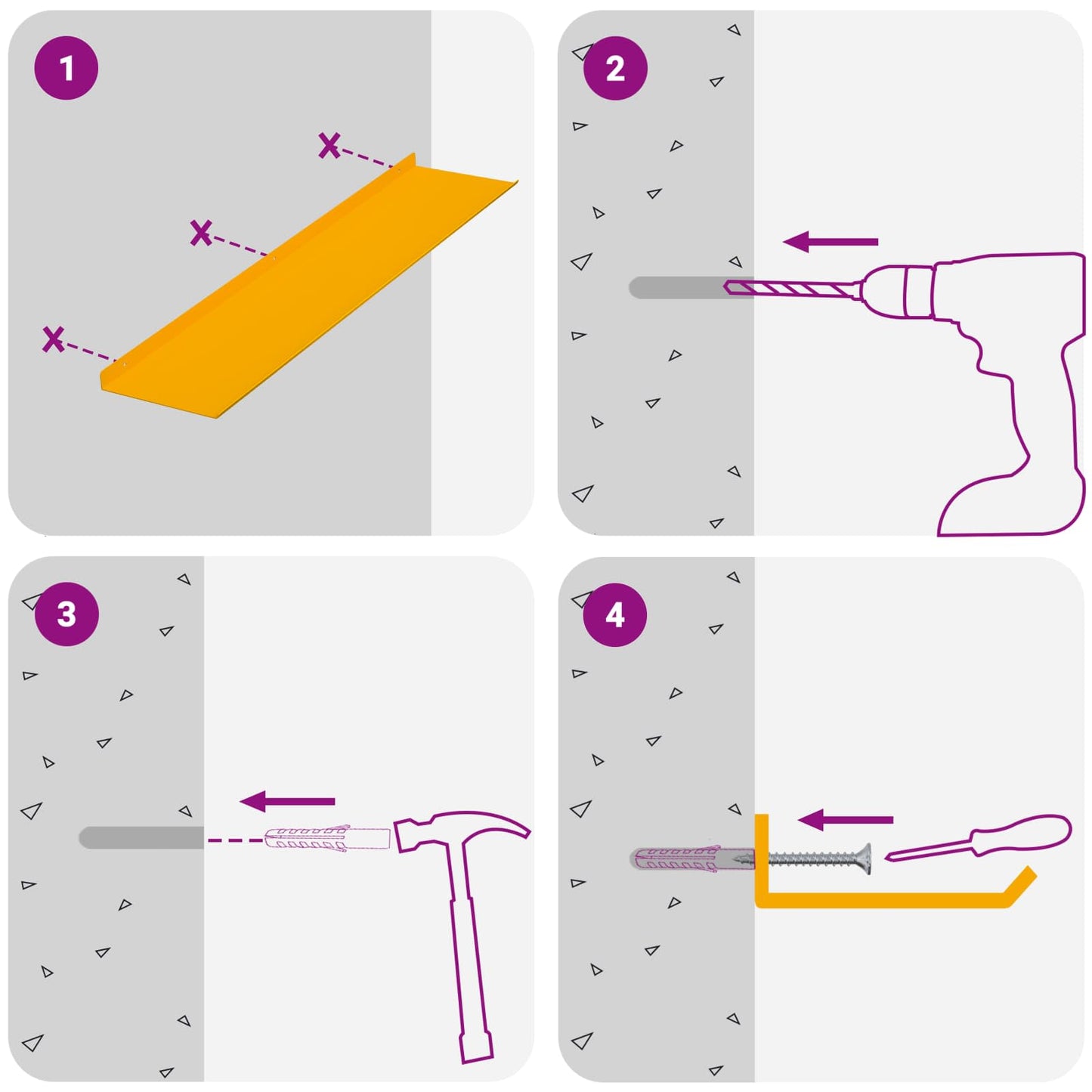 Schwebendes Regal 4 pcs Senfgelb 80 x 18 x 2,5 cm Stahl