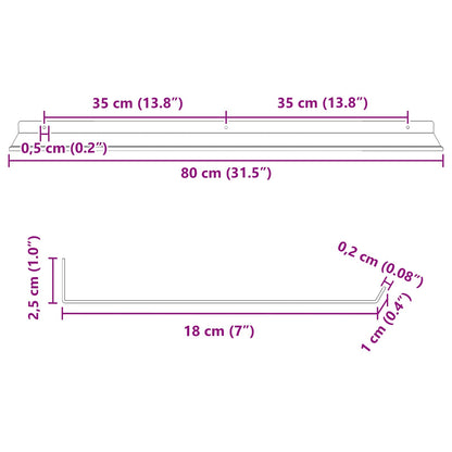 Schwebendes Regal 4 pcs Weiß 80 x 18 x 2,5 cm Stahl