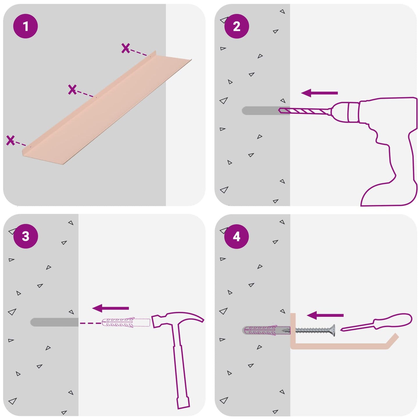 Schwebendes Regal 2 pcs Rosa 100 x 18 x 2,5 cm Stahl