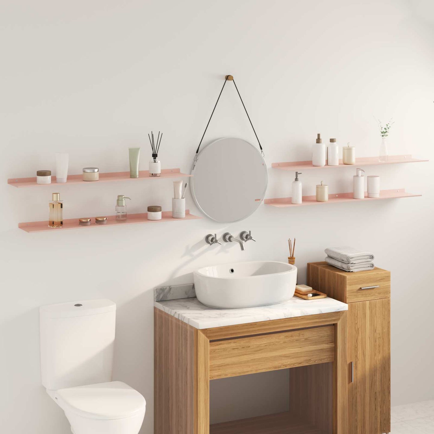 Schwebendes Regal 4 pcs Rosa 100 x 18 x 2,5 cm Stahl