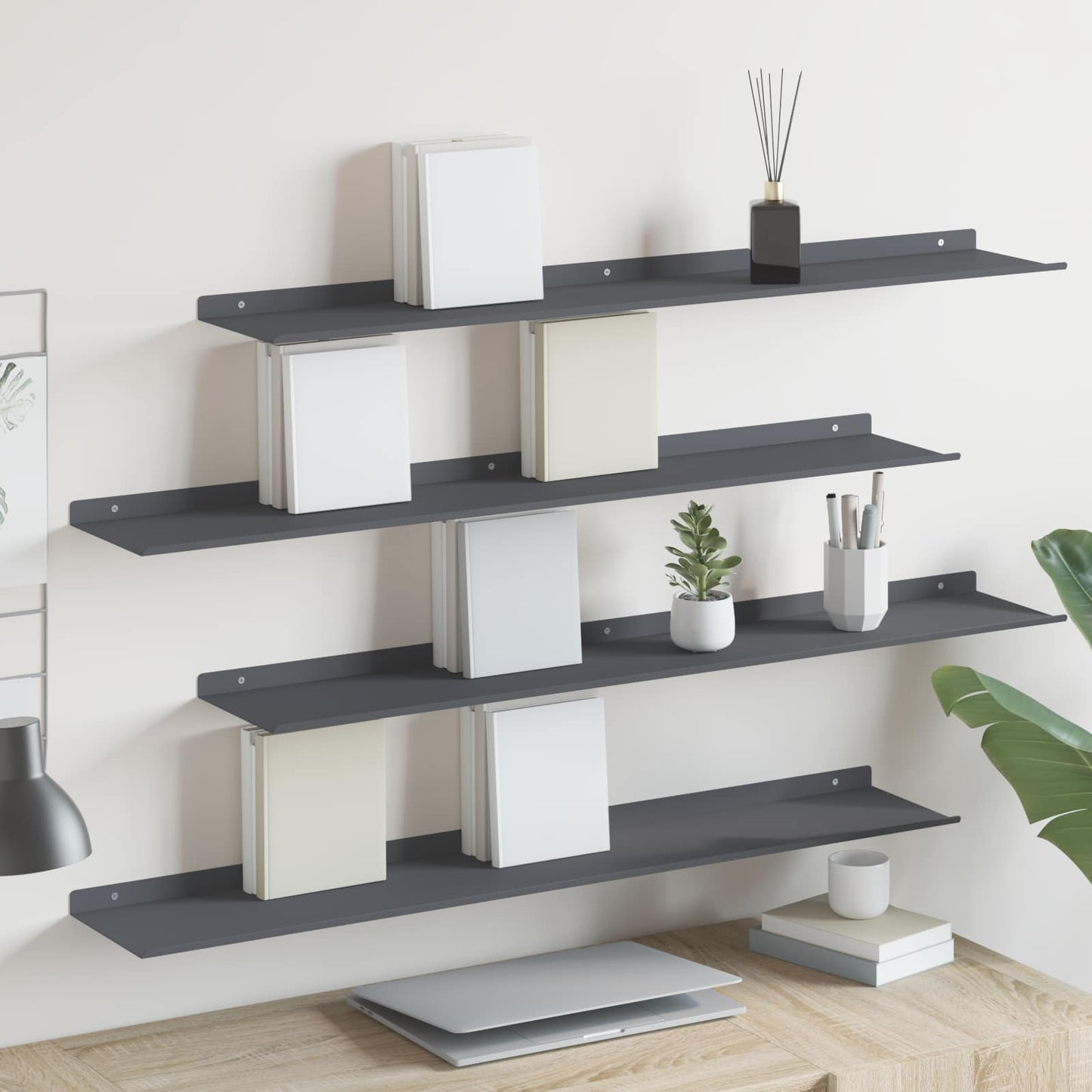 Schwebendes Regal 4 pcs Anthrazit 100 x 18 x 2,5 cm Stahl