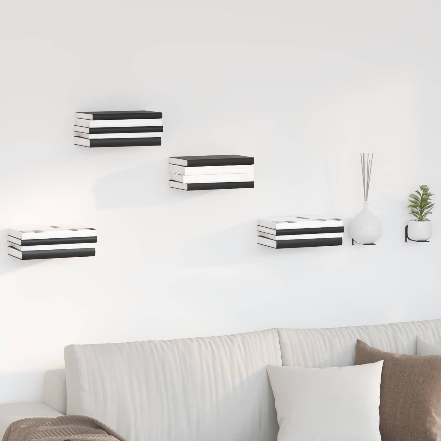 vidaXL Wandregal mit Regal 4 pcs Schwarz 6 x 10,8 x 6,6 cm