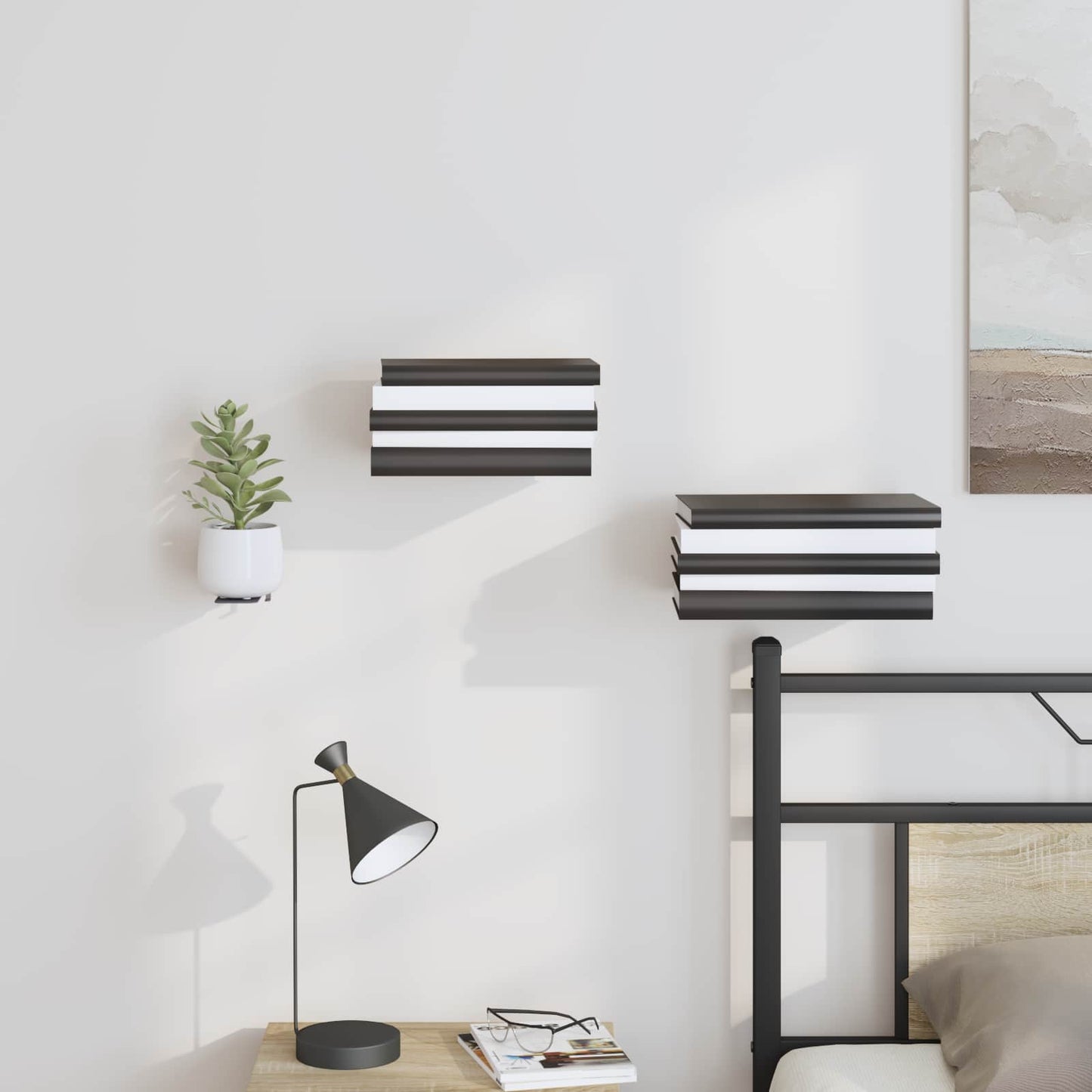 vidaXL Wandregal mit Regal 4 pcs Schwarz 6 x 10,8 x 6,6 cm