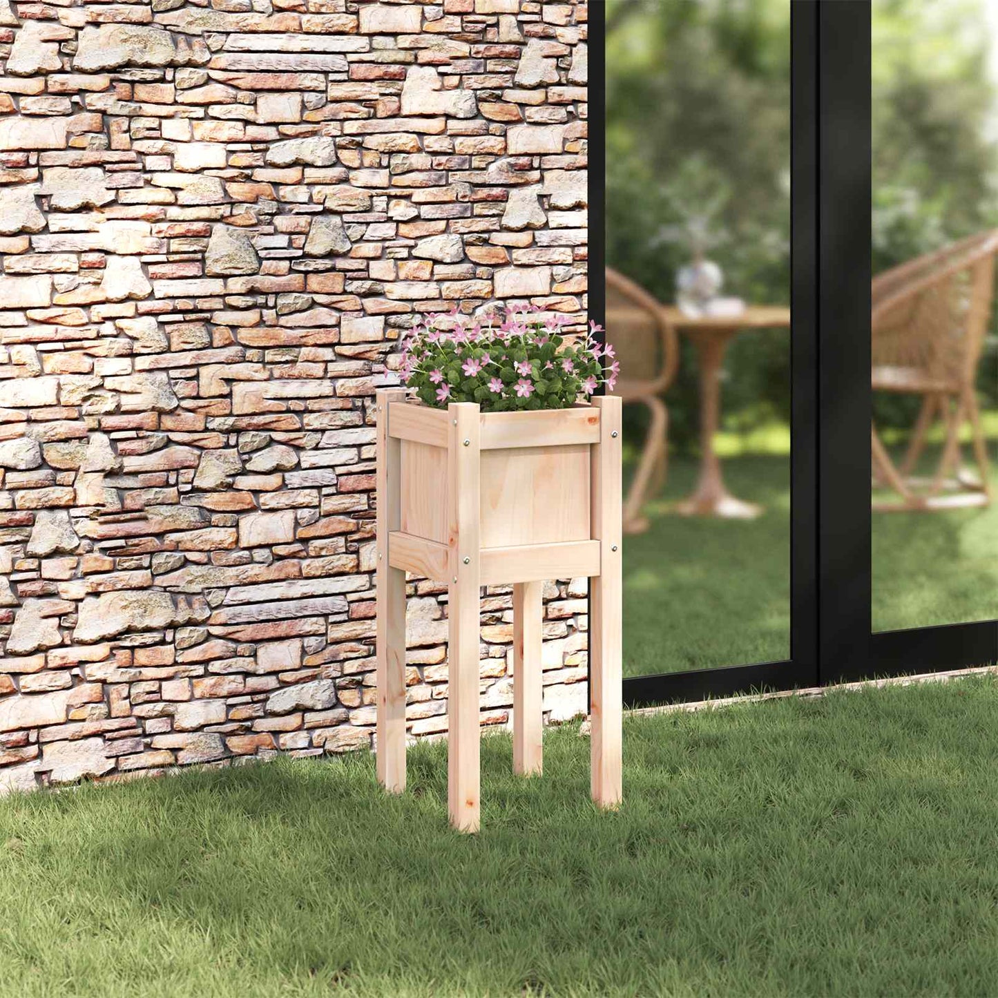 vidaXL Garten-Pflanzgefäß Natur 31 x 31 x 70 cm Massives Kiefernholz