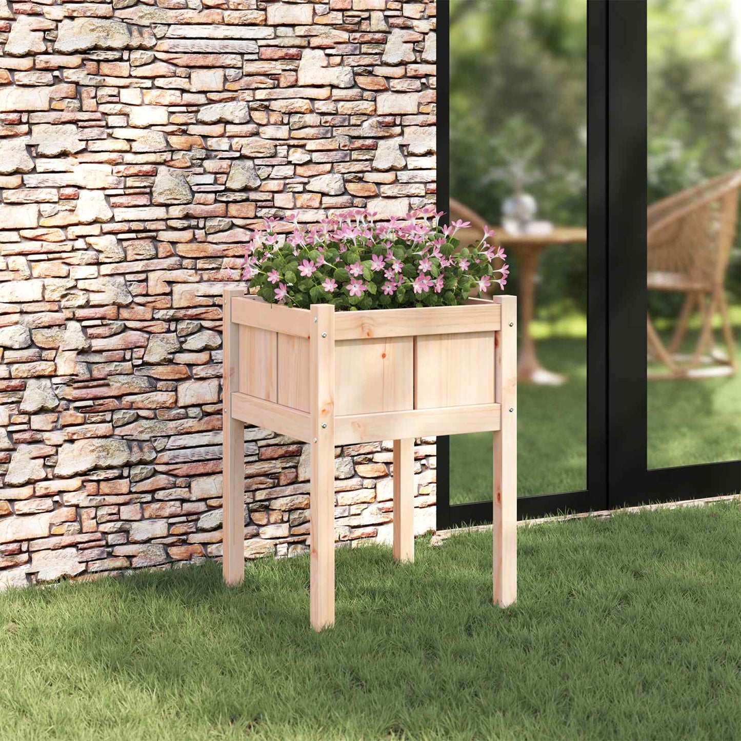 vidaXL Garten-Pflanzgefäß Natur 50 x 50 x 70 cm Massives Kiefernholz