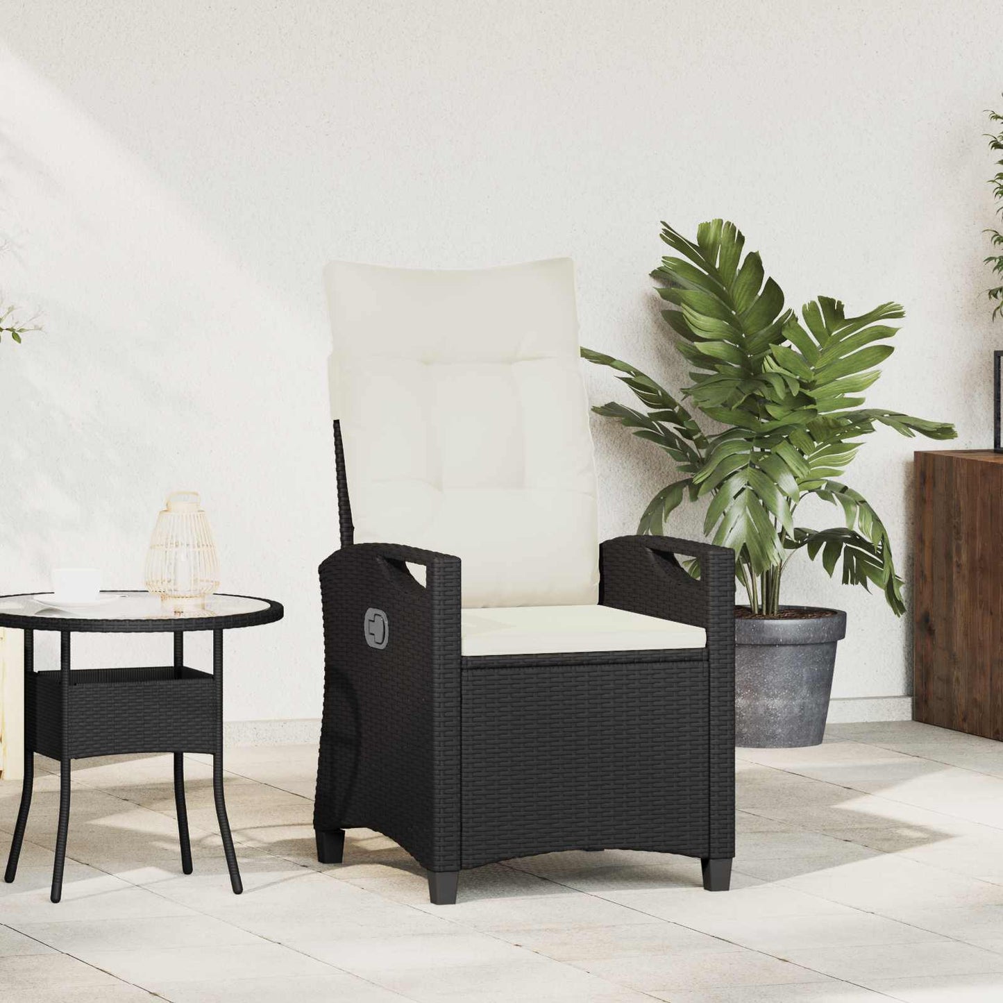 Verstellbarer Gartenstuhl Schwarz und Creme 56 x 60 x 112 cm