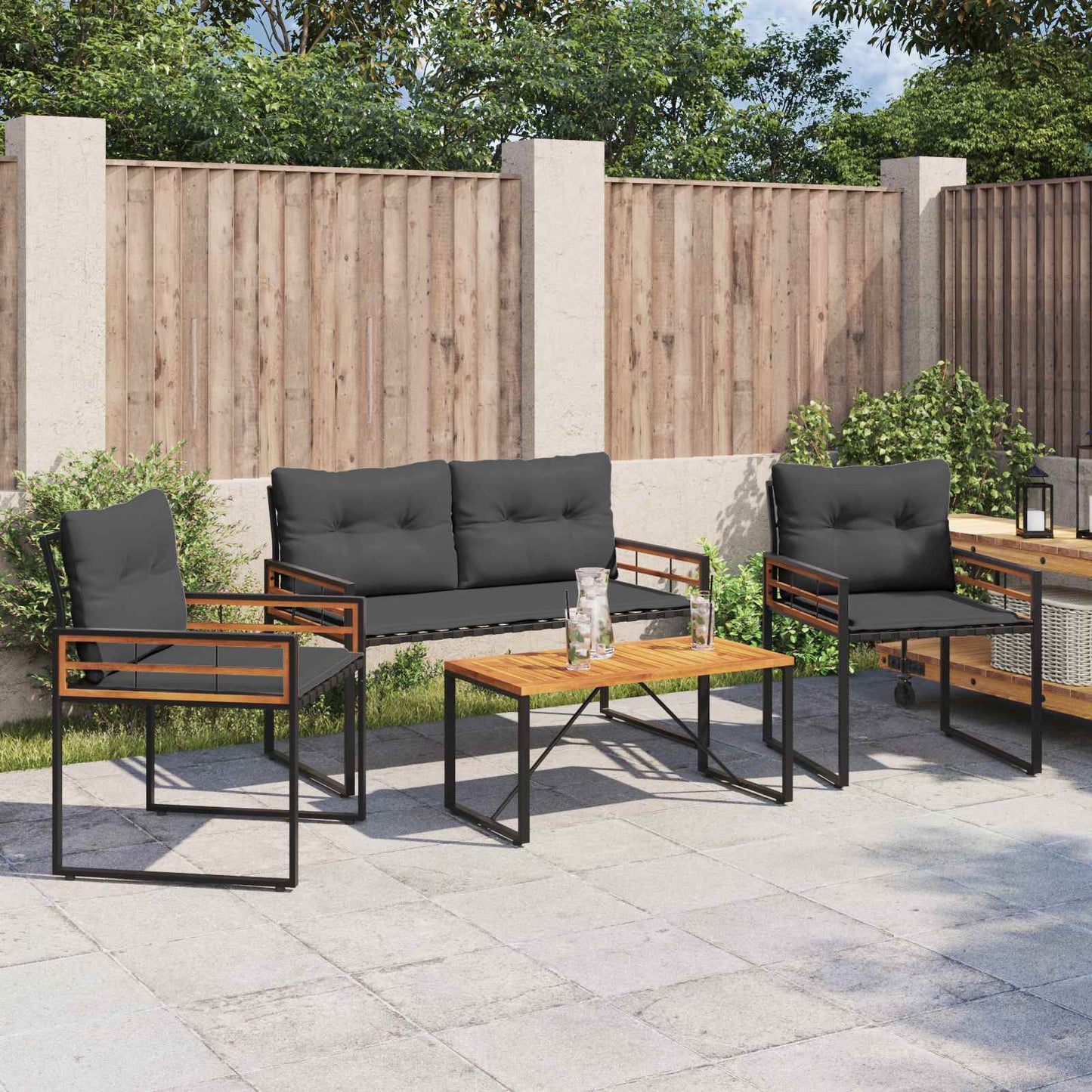 vidaXL Gartenmöbel Set mit Kissen 4 pcs Blassgrau