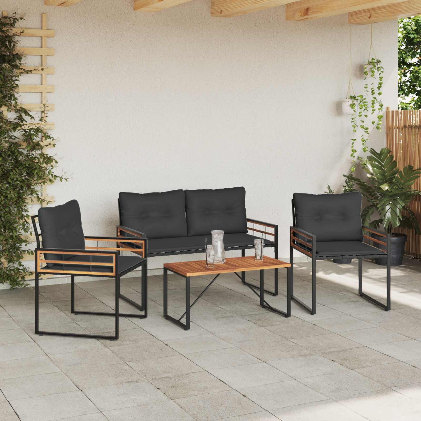 vidaXL Gartenmöbel Set mit Kissen 4 pcs Blassgrau