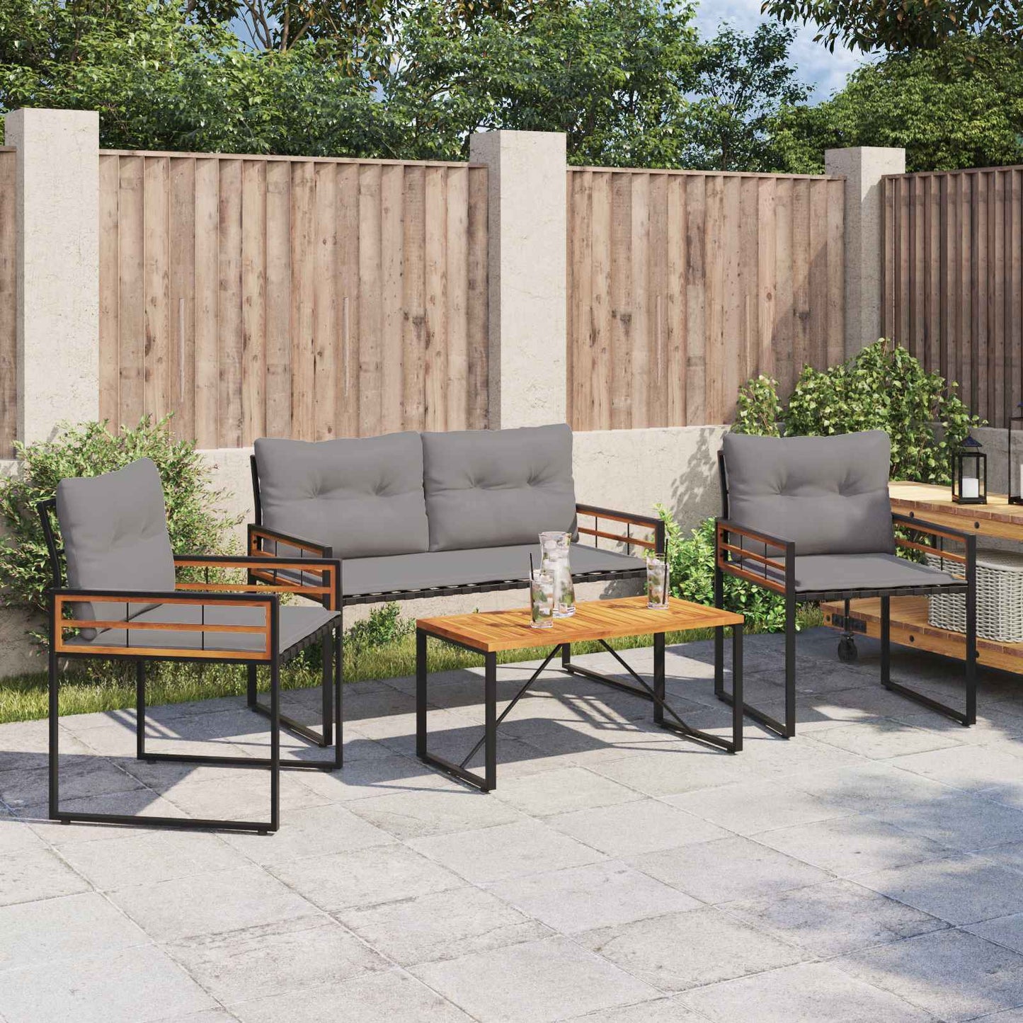 vidaXL Gartenmöbel Set mit Kissen 4 pcs Hellgrau