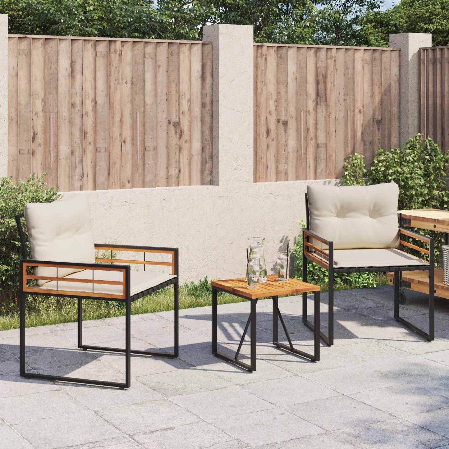 vidaXL Gartenmöbel Set mit Kissen 3 pcs Creme