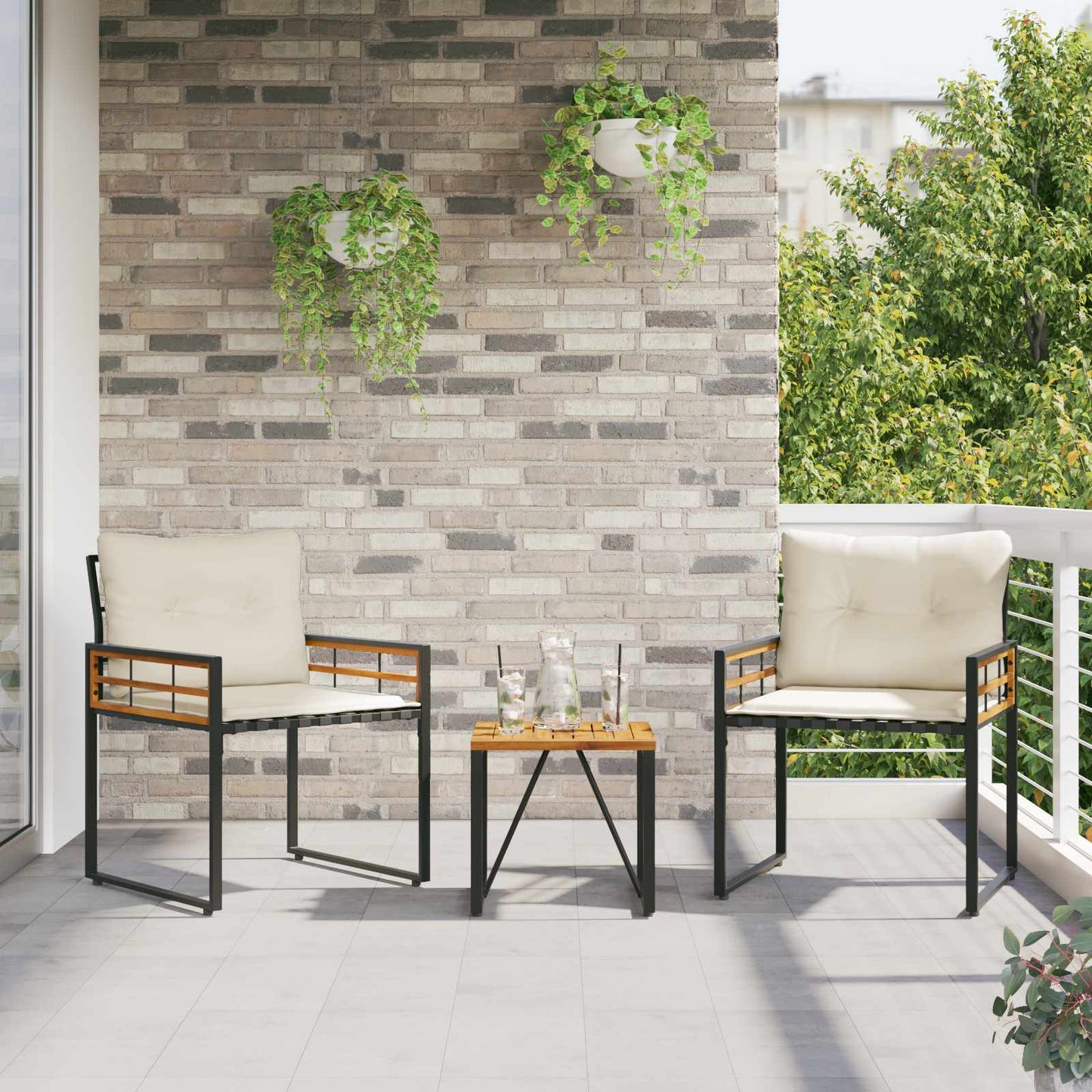 vidaXL Gartenmöbel Set mit Kissen 3 pcs Creme