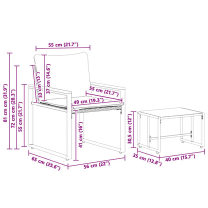 vidaXL Möbelsets mit Kissen 3 pcs Schwarz und Cremeweiß Rattan