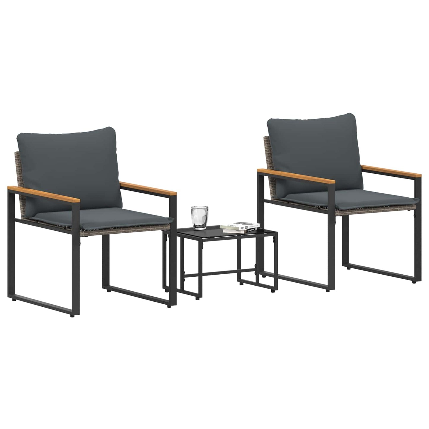 vidaXL Möbelsets mit Kissen 3 pcs Grau und Dunkelgrau Rattan
