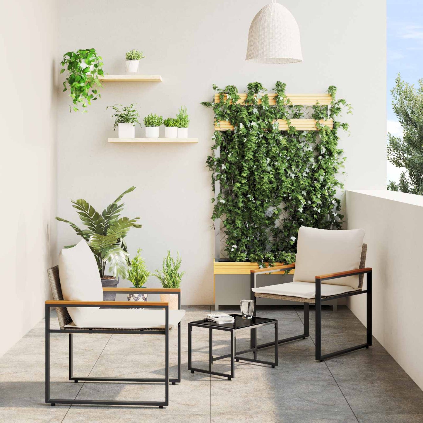 Möbelsets mit Kissen 3 pcs Beige und Cremeweiß Rattan