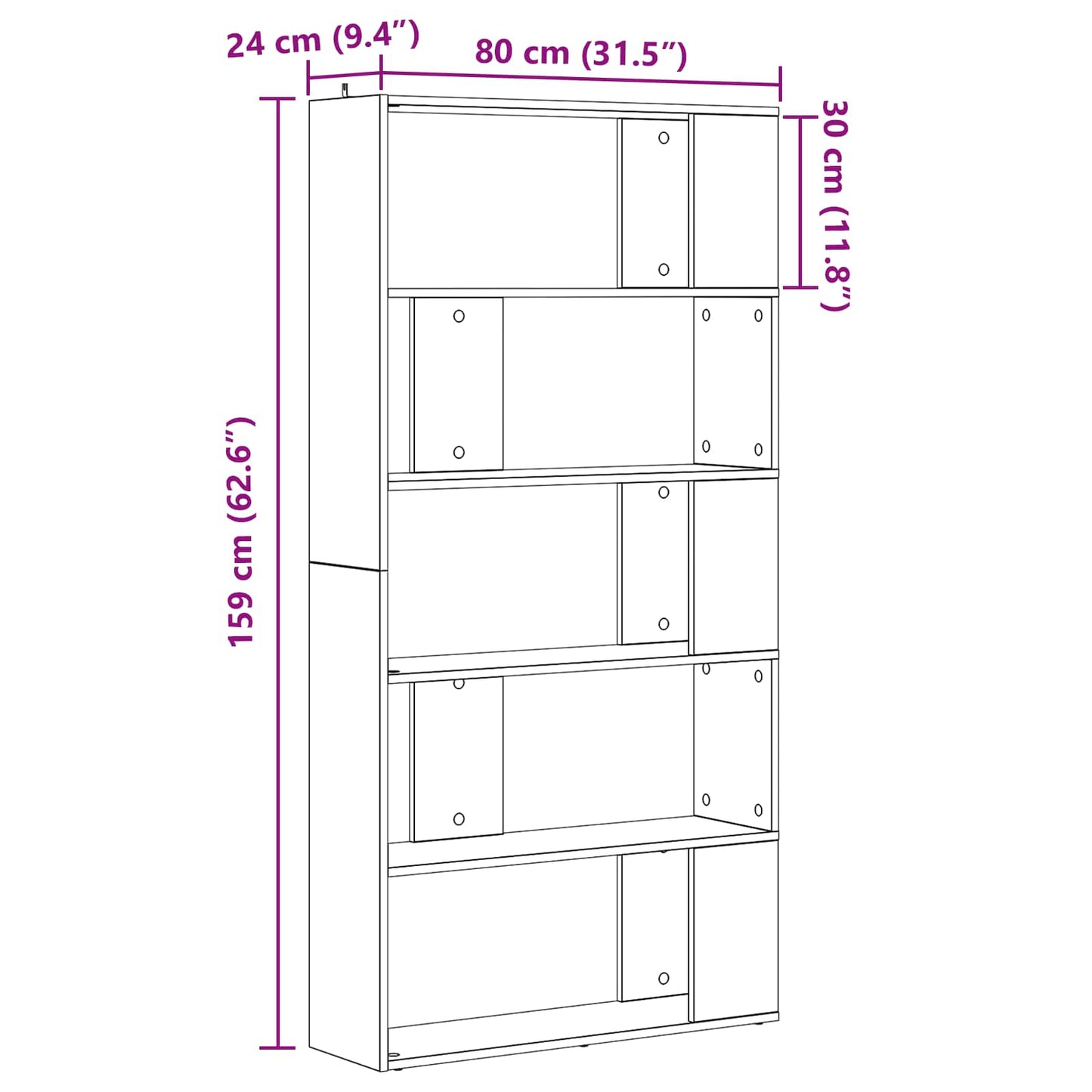 vidaXL Bücherregal Schwarz Eichen-Optik 80 x 24 x 159 cm Holzwerkstoff