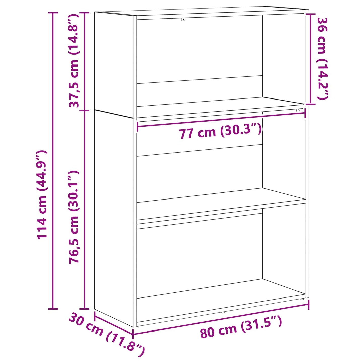 vidaXL Bücherregal Schwarz Eichen-Optik 60 x 30 x 76.5 cm