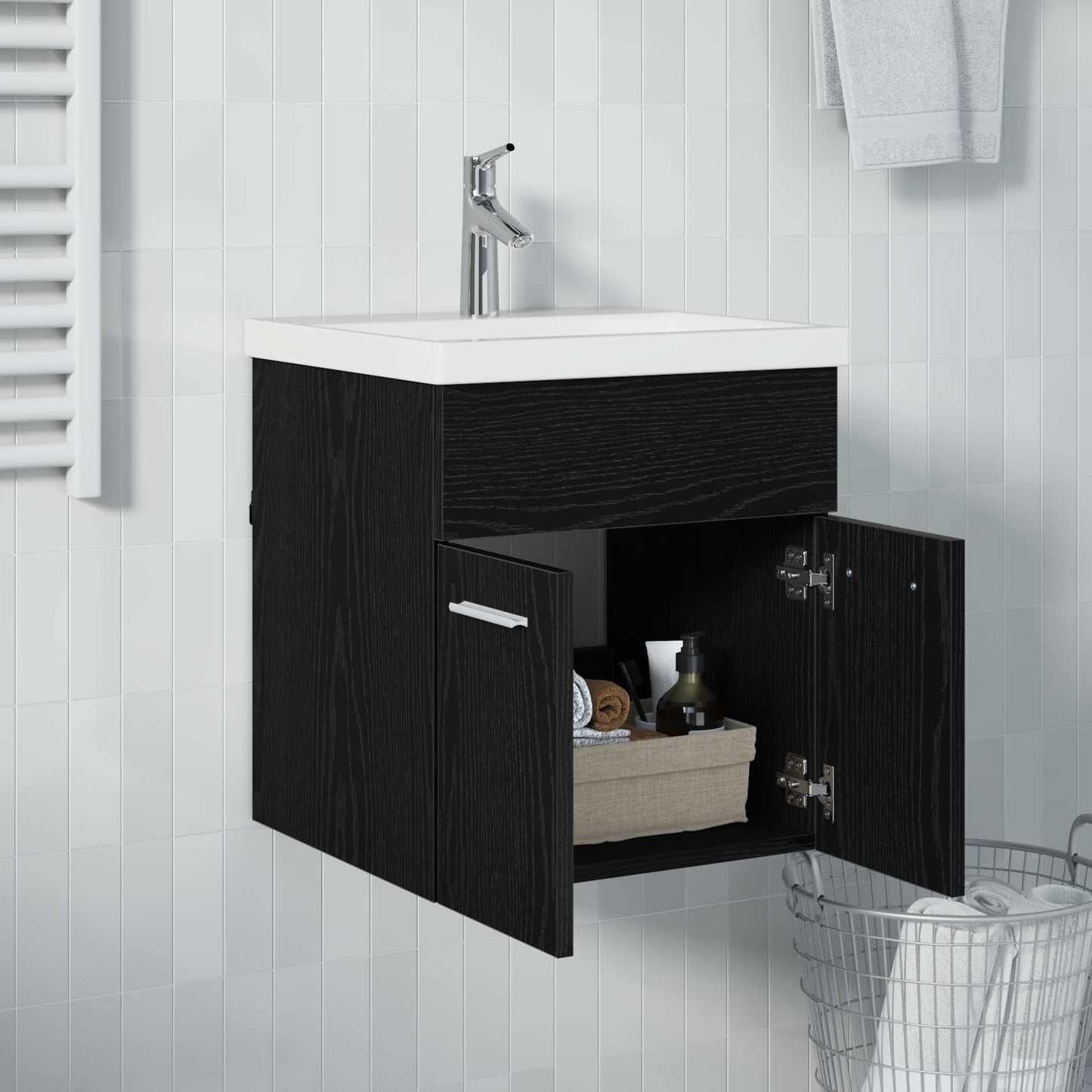 vidaXL Waschbeckenunterschrank Schwarz Eichen-Optik 41 x 38,5 x 46 cm