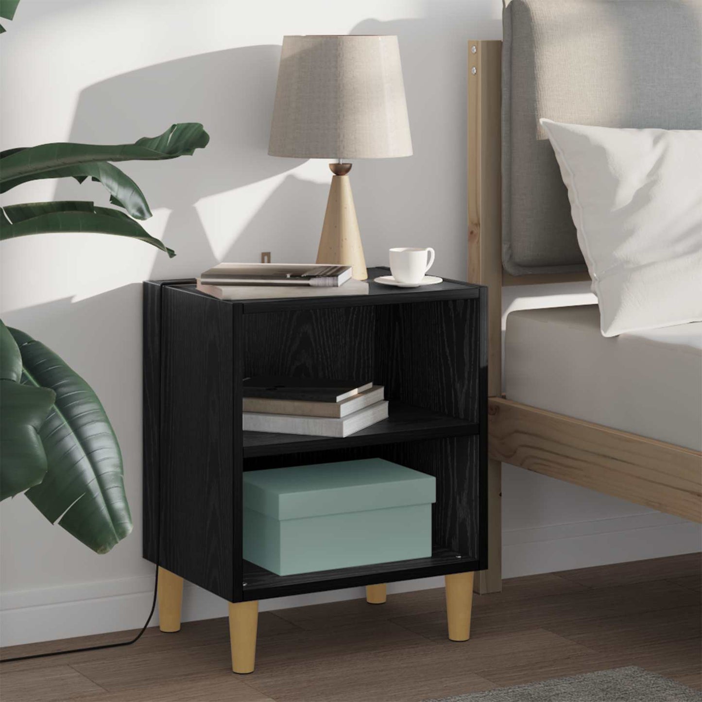 vidaXL Table de chevet 2 pcs Noir aspect chêne 40 x 30 x 50 cm