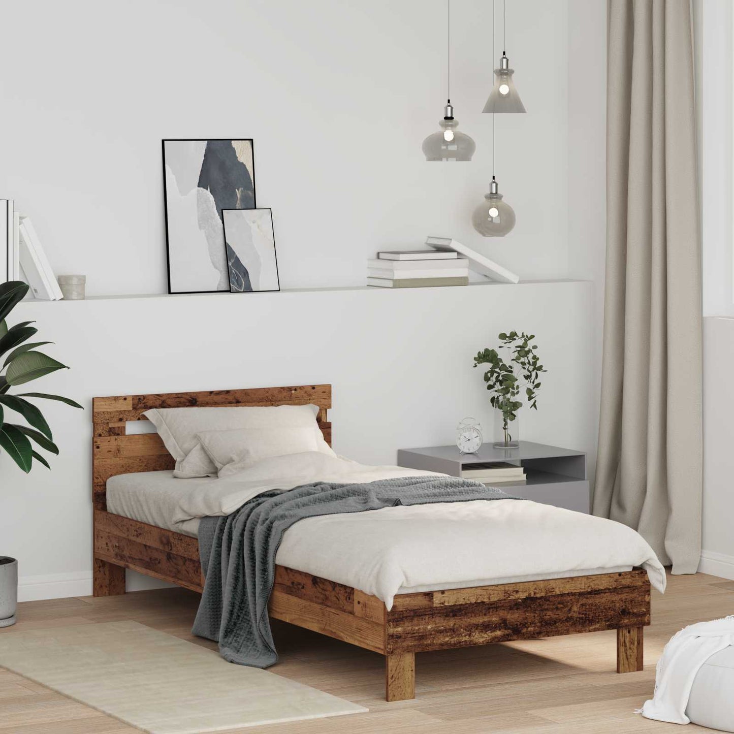 vidaXL Bettrahmen mit Kopfteil Altholz 75 x 190 cm Holzwerkstoff