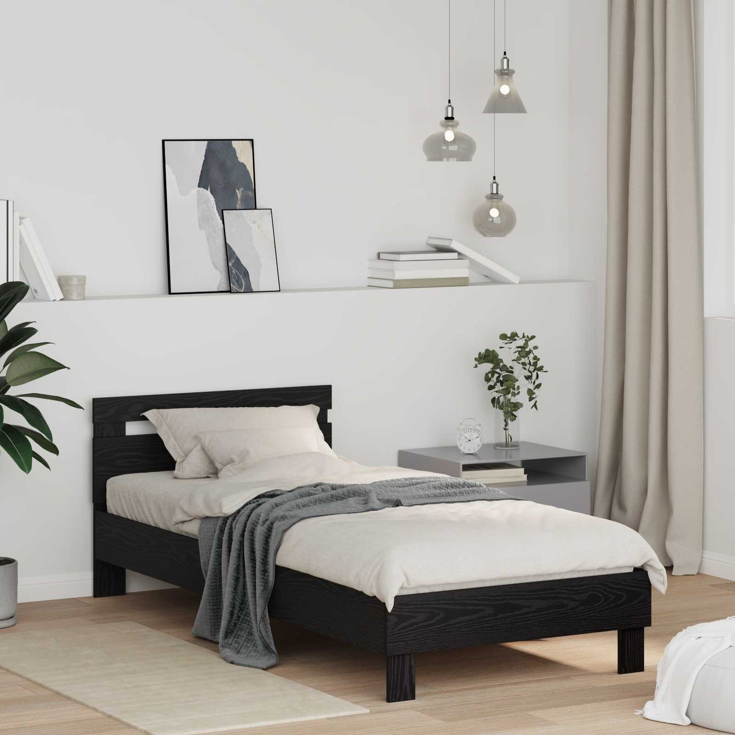 vidaXL Bettrahmen Schwarz Eichen-Optik 75 x 190 cm Holzwerkstoff