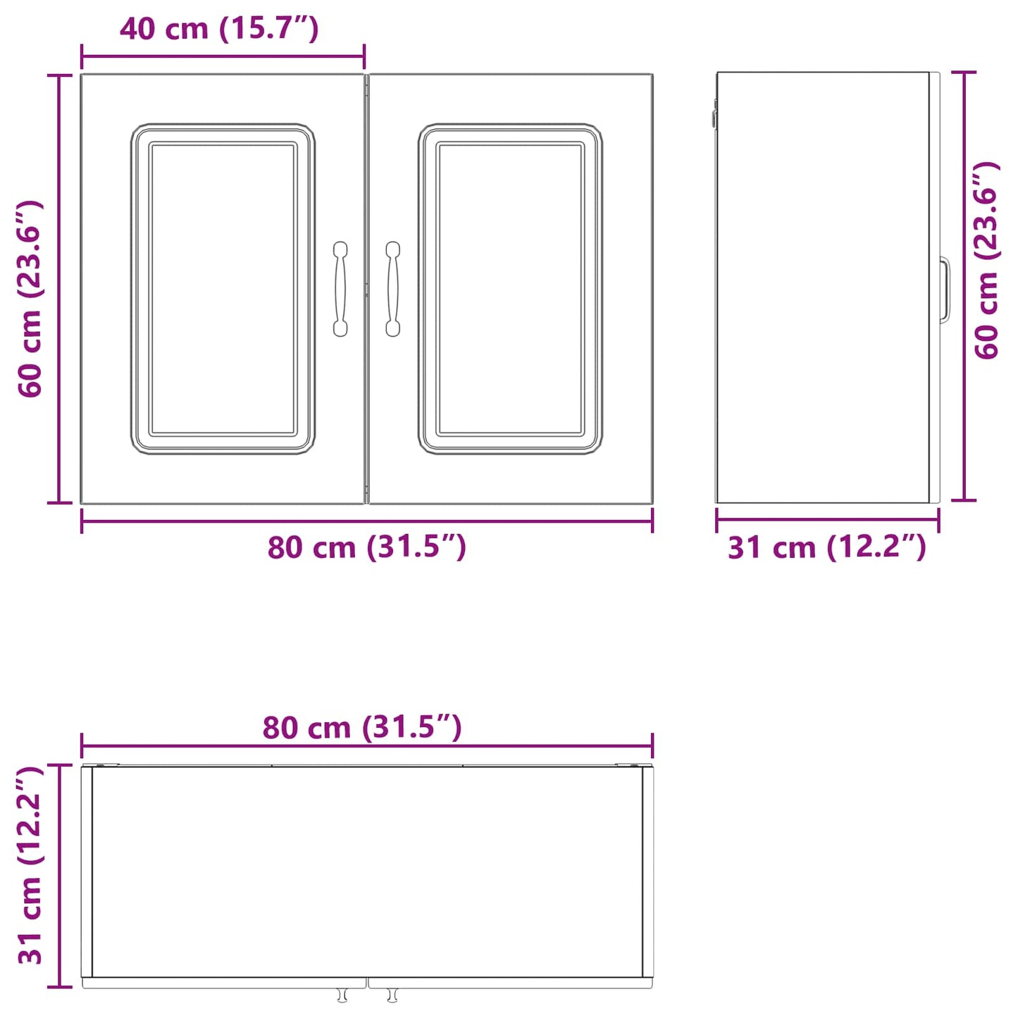 Küchenschrank Kalmar Schwarz Eichen-Optik 80 x 31 x 60 cm