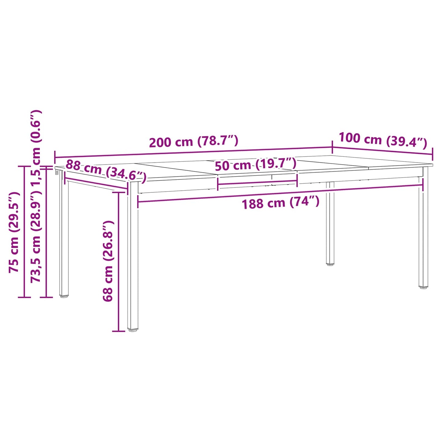 Esstisch Weiß 200 x 100 x 75 cm Massives Kiefernholz