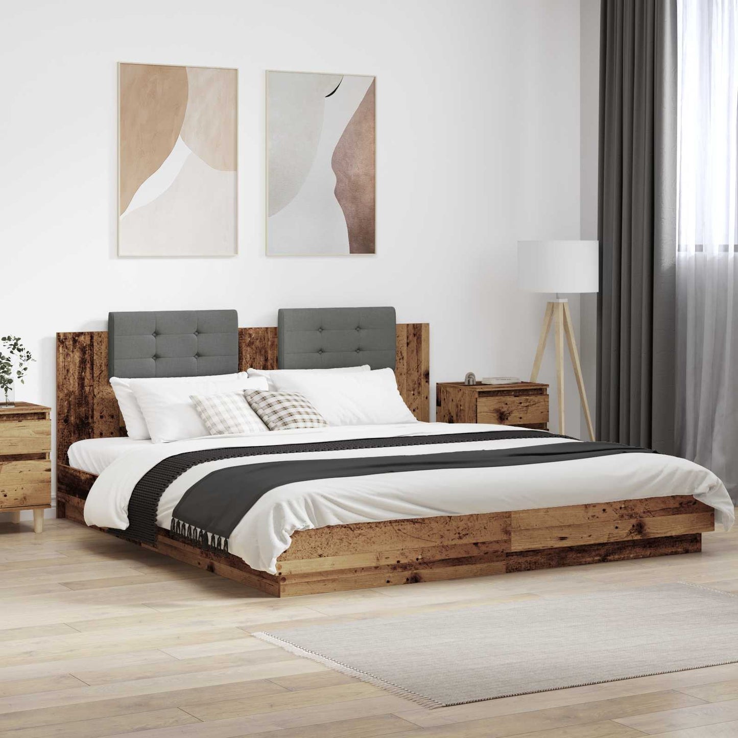 vidaXL Bettgestell mit Kopfteil Altholz 200 x 200 cm Holzwerkstoff