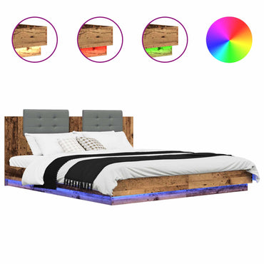 vidaXL Bettgestell mit Kopfteil Altholz 200 x 200 cm Holzwerkstoff