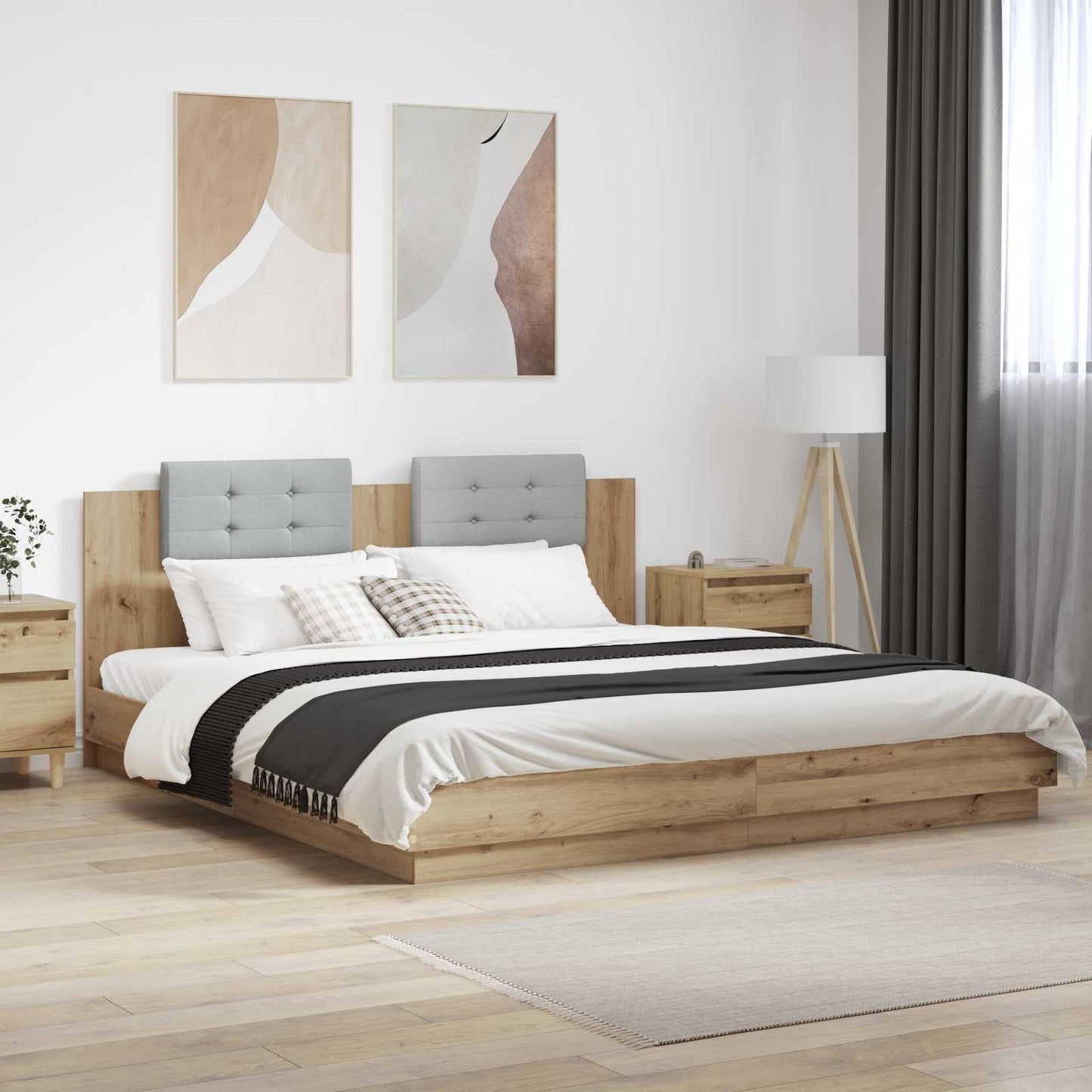 vidaXL Bettgestell mit Kopfteil Artisan-Eiche 180 x 200 cm